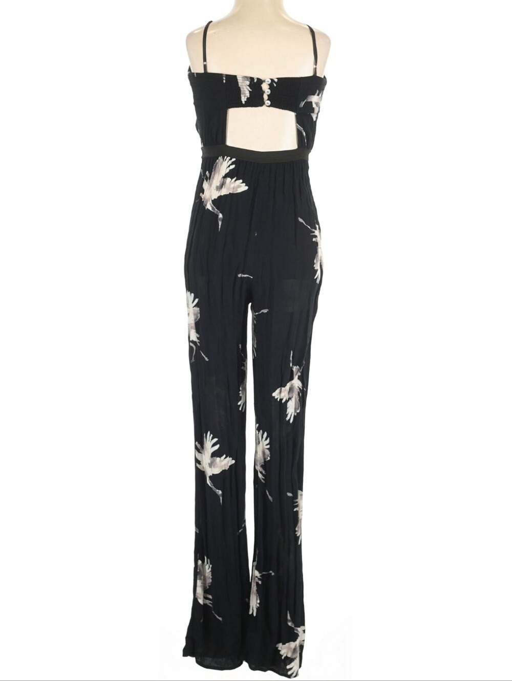 Kimchi Blue Urban Outfitters Black Crane Print Cutout Wide Leg Jumpsuit XS - Picture 4 of 6